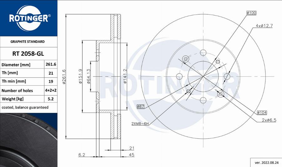 Rotinger RT 2058-GL - Тормозной диск autosila-amz.com