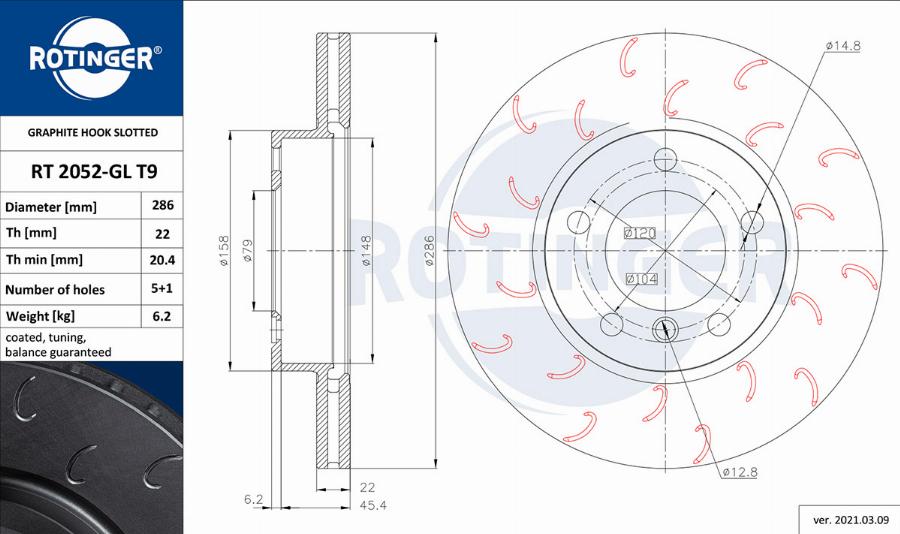 Rotinger RT 2052-GL T9 - Тормозной диск autosila-amz.com