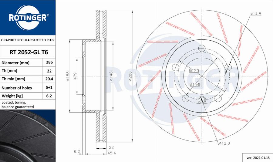 Rotinger RT 2052-GL T6 - Тормозной диск autosila-amz.com