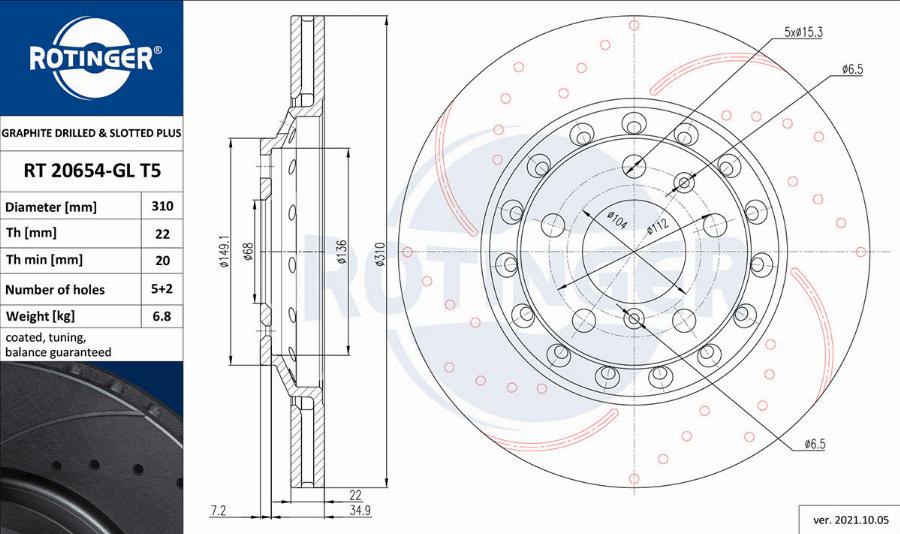Rotinger RT 20654-GL T5 - Тормозной диск autosila-amz.com