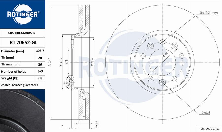 Rotinger RT 20652-GL - Тормозной диск autosila-amz.com