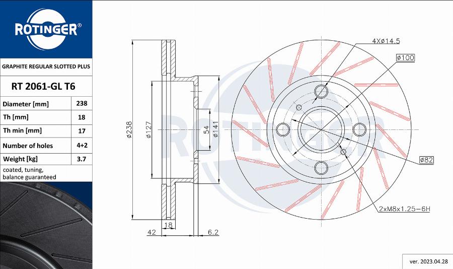 Rotinger RT 2061-GL T6 - Тормозной диск autosila-amz.com