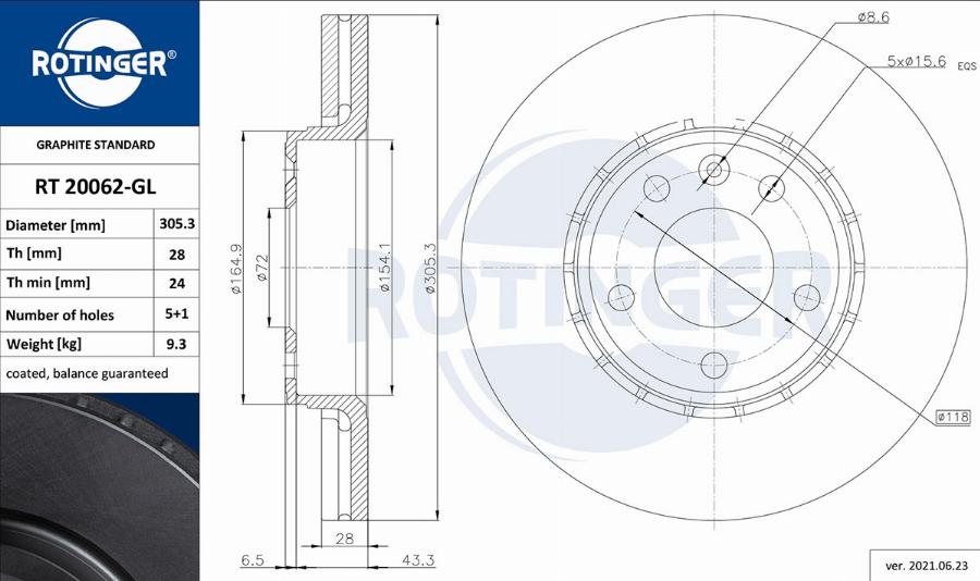 Rotinger RT 20062-GL - Тормозной диск autosila-amz.com