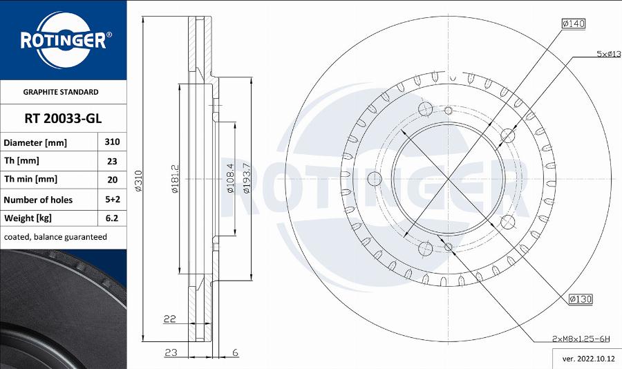 Rotinger RT 20033-GL - Тормозной диск autosila-amz.com