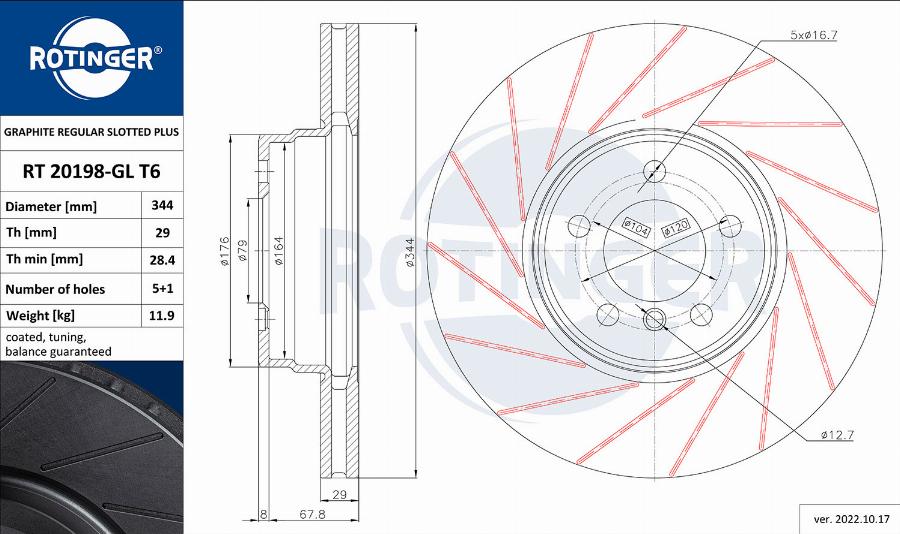 Rotinger RT 20198-GL T6 - Тормозной диск autosila-amz.com