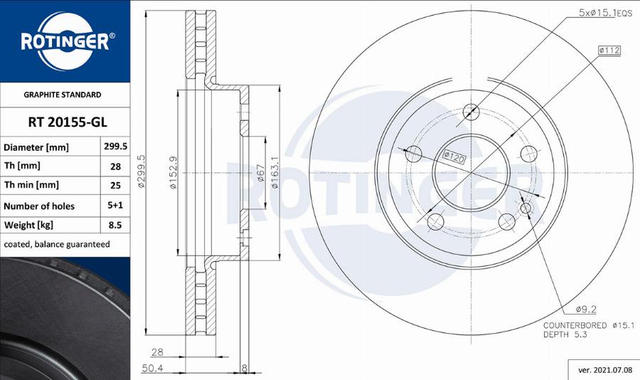 Rotinger RT 20155-GL - Тормозной диск autosila-amz.com