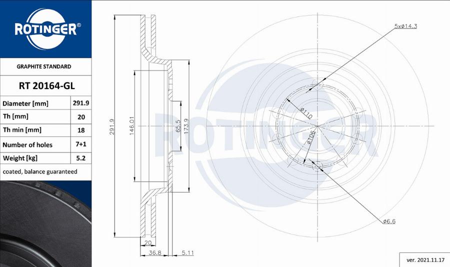 Rotinger RT 20164-GL - Тормозной диск autosila-amz.com
