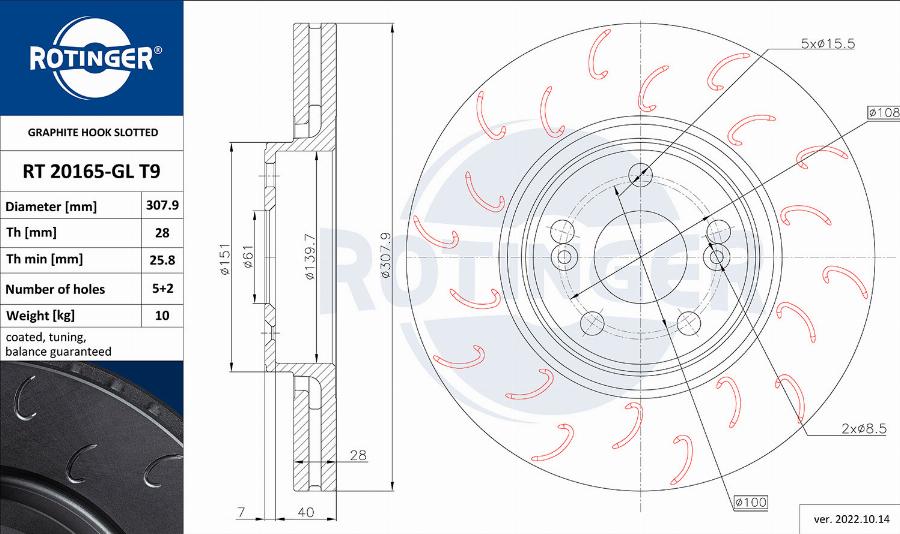 Rotinger RT 20165-GL T9 - Тормозной диск autosila-amz.com