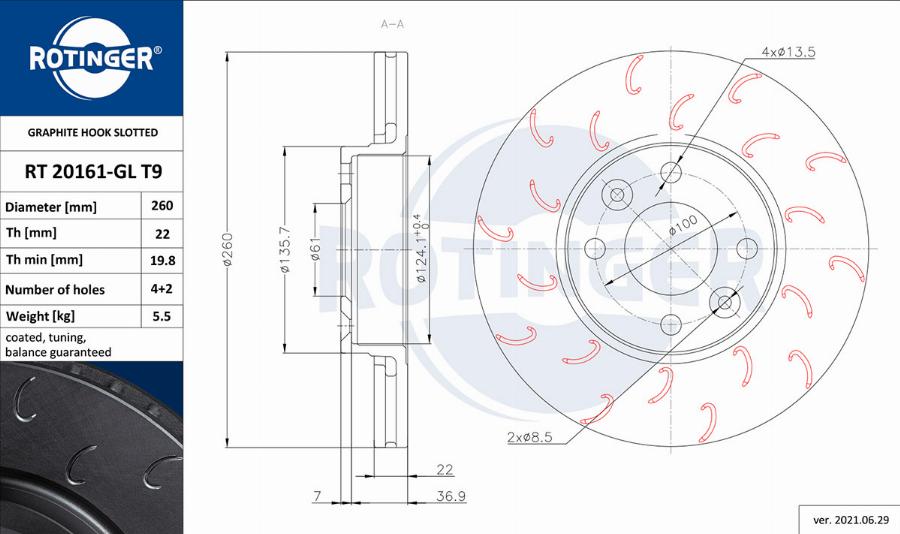 Rotinger RT 20161-GL T9 - Тормозной диск autosila-amz.com