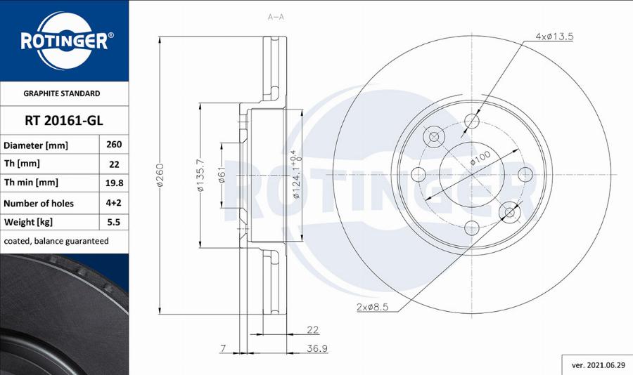 Rotinger RT 20161-GL - Тормозной диск autosila-amz.com