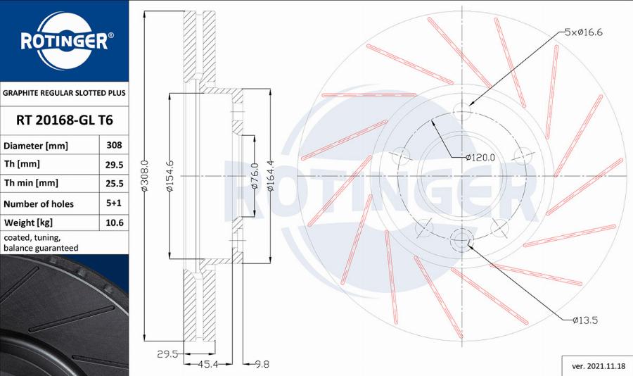 Rotinger RT 20168-GL T6 - Диск тормозной графитовый с насечками autosila-amz.com