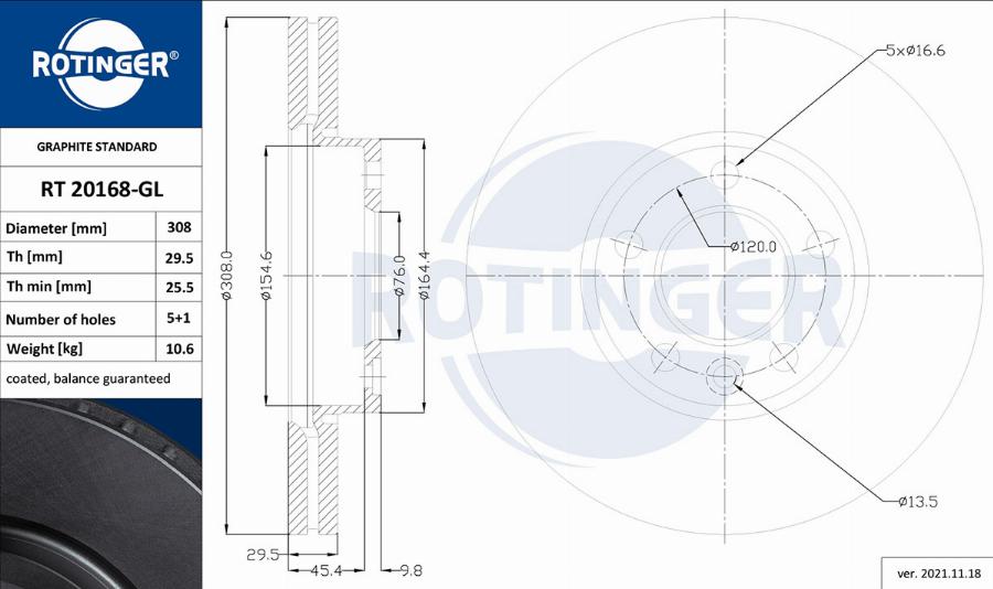 Rotinger RT 20168-GL - Тормозной диск autosila-amz.com