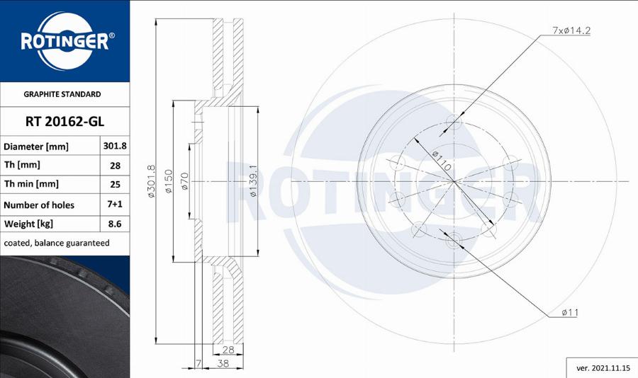 Rotinger RT 20162-GL - Тормозной диск autosila-amz.com