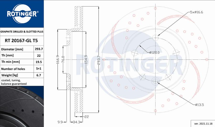 Rotinger RT 20167-GL T5 - Тормозной диск autosila-amz.com