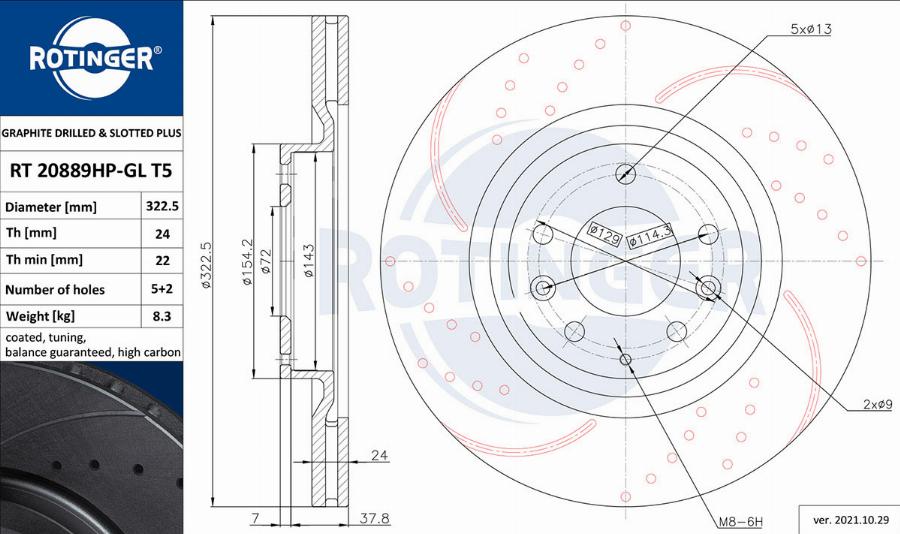 Rotinger RT 20889HP-GL T5 - Тормозной диск autosila-amz.com