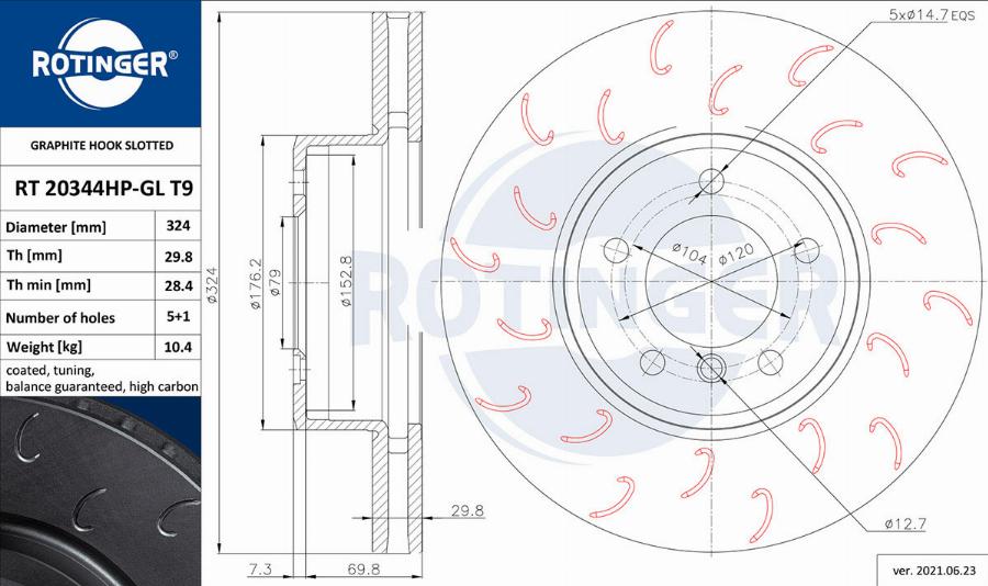 Rotinger RT 20344HP-GL T9 - Тормозной диск autosila-amz.com