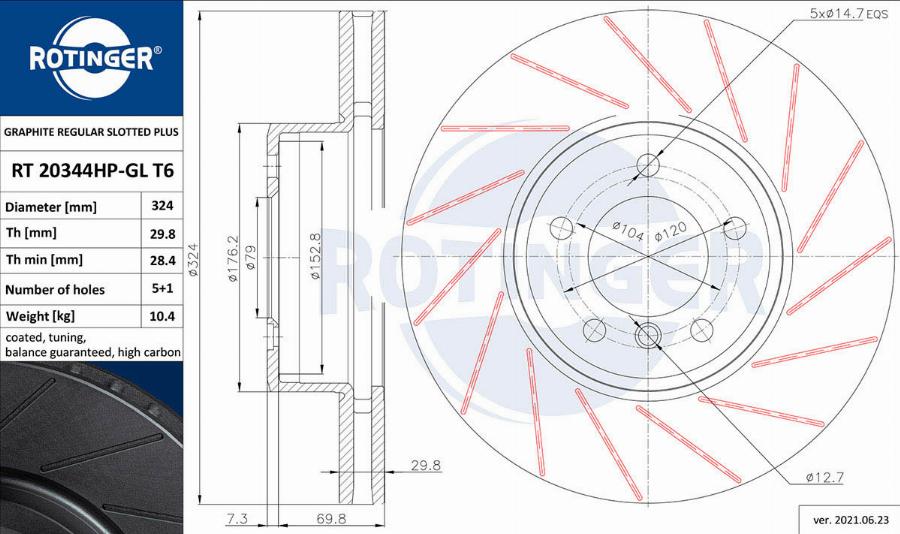 Rotinger RT 20344HP-GL T6 - Тормозной диск autosila-amz.com