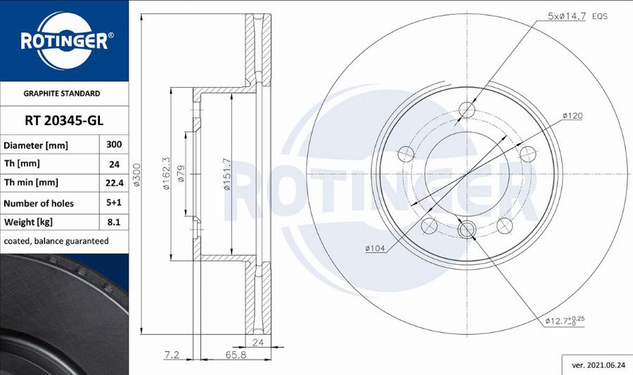 Rotinger RT 20345-GL - Тормозной диск autosila-amz.com