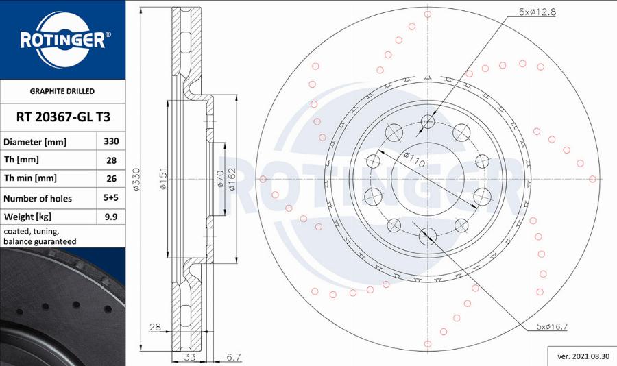 Rotinger RT 20367-GL T3 - Тормозной диск autosila-amz.com