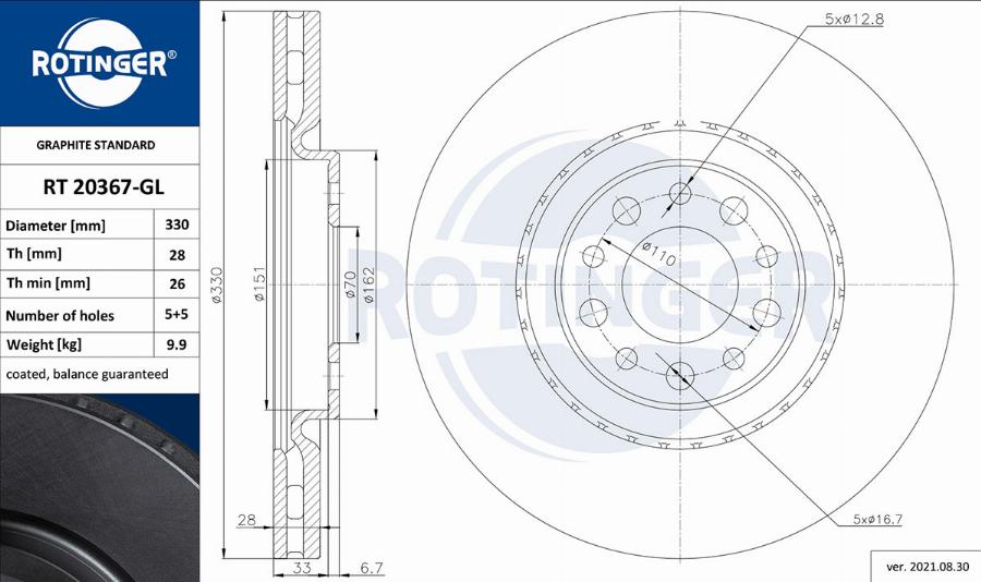 Rotinger RT 20367-GL - Тормозной диск autosila-amz.com