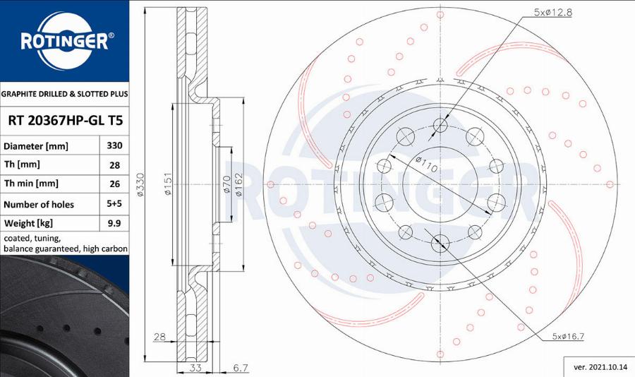 Rotinger RT 20367HP-GL T5 - Тормозной диск autosila-amz.com