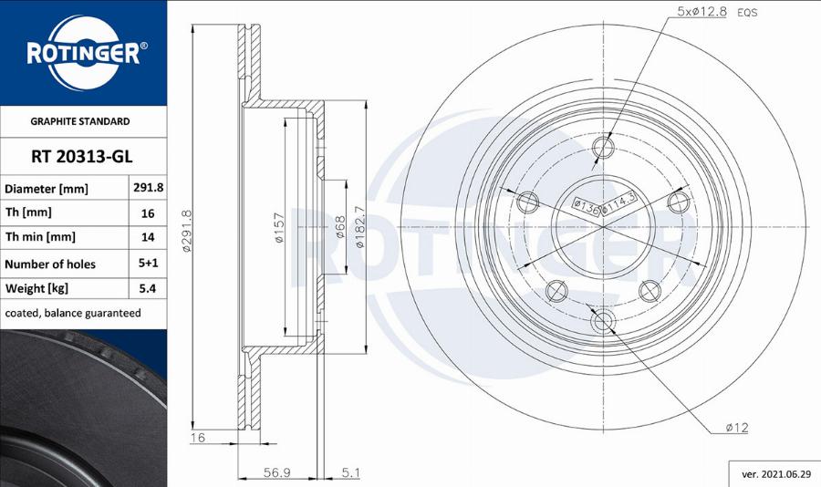 Rotinger RT 20313-GL - Тормозной диск autosila-amz.com