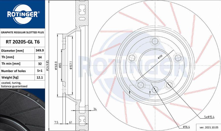 Rotinger RT 20205-GL T6 - Тормозной диск autosila-amz.com