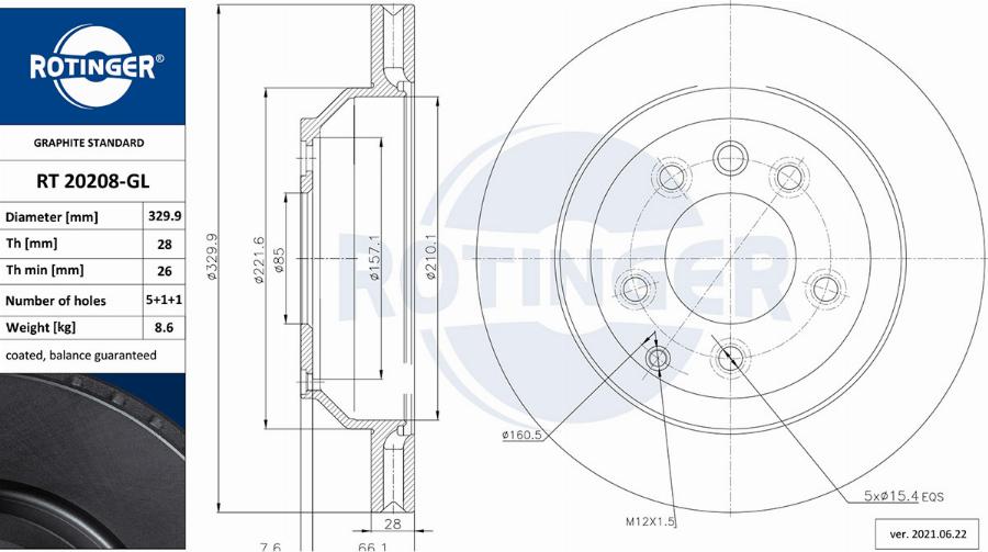 Rotinger RT 20208-GL - Тормозной диск autosila-amz.com