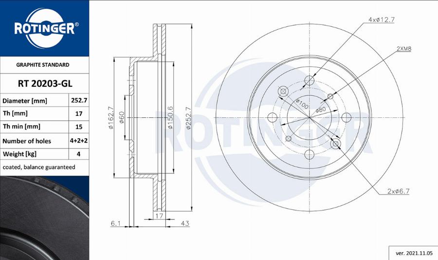 Rotinger RT 20203-GL - Тормозной диск autosila-amz.com