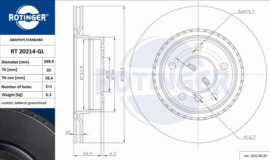Rotinger RT 20214-GL - Тормозной диск autosila-amz.com