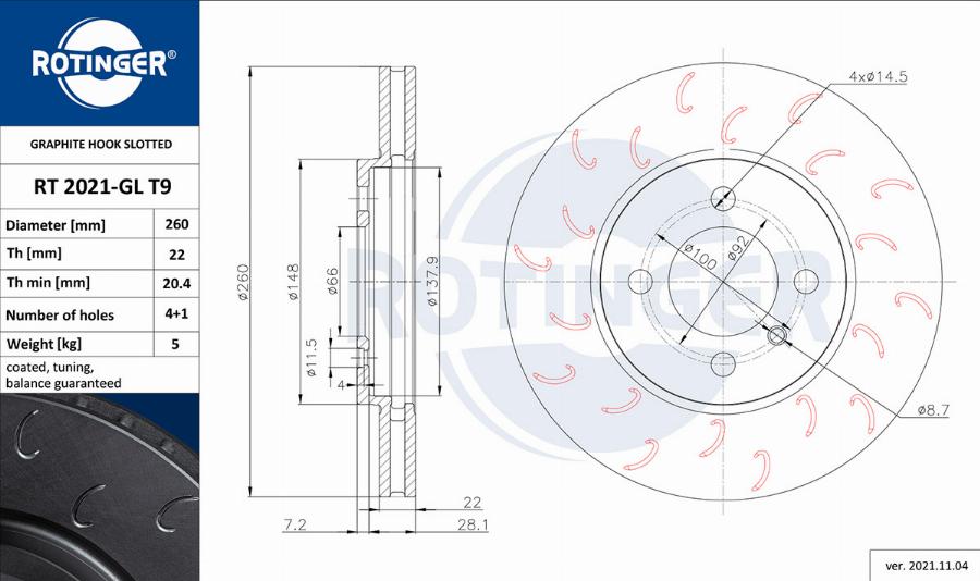 Rotinger RT 2021-GL T9 - Тормозной диск autosila-amz.com