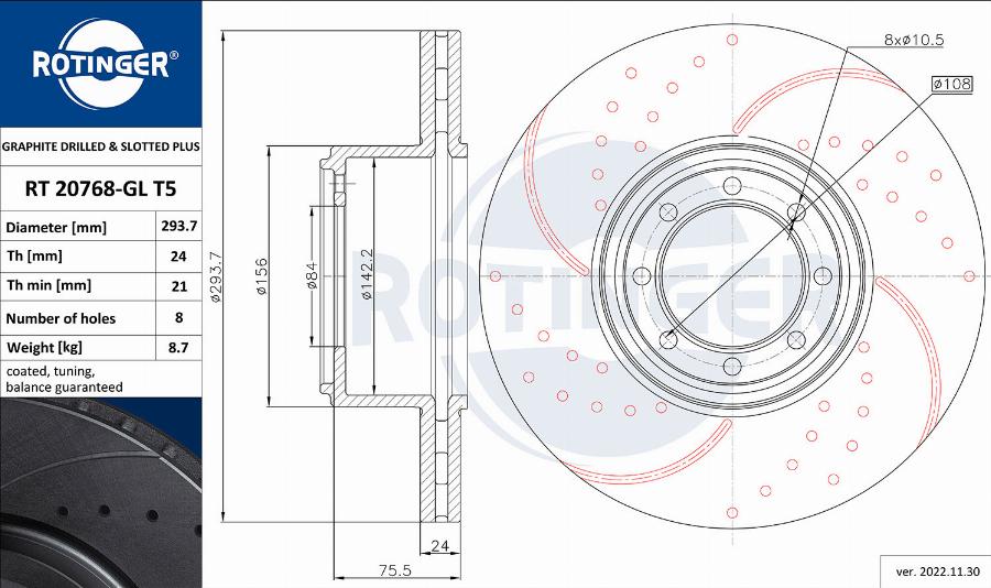 Rotinger RT 20768-GL T5 - Тормозной диск autosila-amz.com