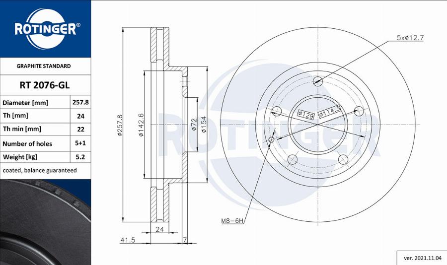 Rotinger RT 2076-GL - Тормозной диск autosila-amz.com