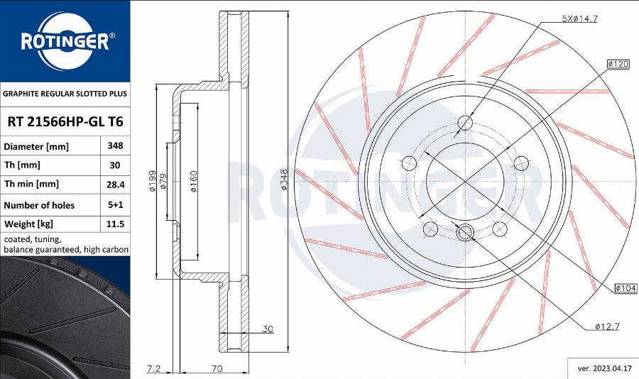 Rotinger RT 21566HP-GL T6 - Тормозной диск autosila-amz.com