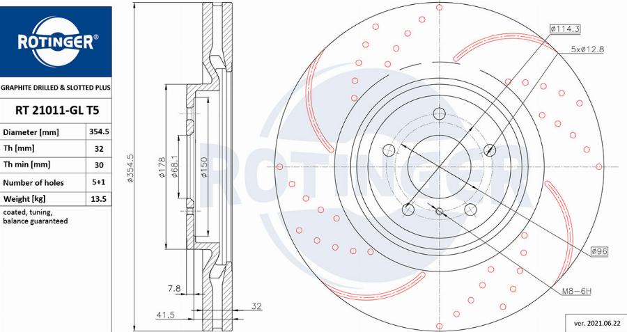 Rotinger RT 21011-GL T5 - Диск тормозной графитовый с перфорацией и насечками autosila-amz.com