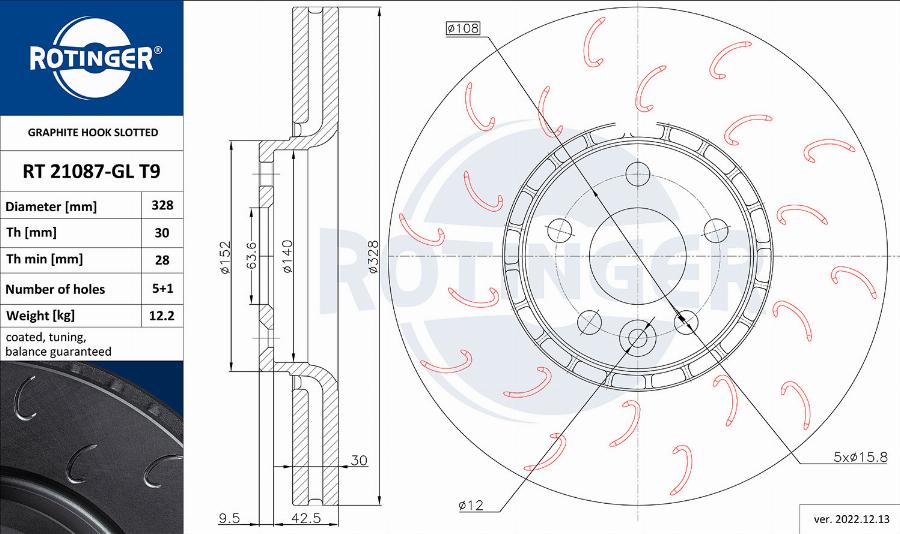 Rotinger RT 21087-GL T9 - Диск тормозной графитовый с крюкообразными насечками autosila-amz.com