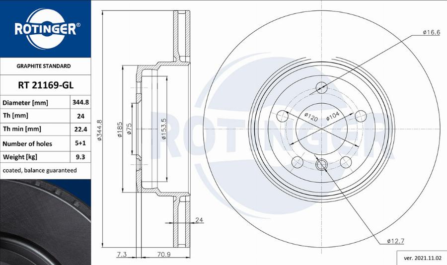 Rotinger RT 21169-GL - Тормозной диск autosila-amz.com
