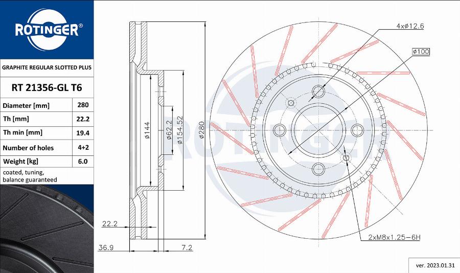 Rotinger RT 21356-GL T6 - Тормозной диск autosila-amz.com