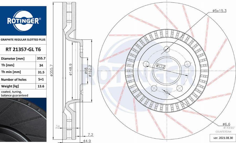 Rotinger RT 21357-GL T6 - Тормозной диск autosila-amz.com