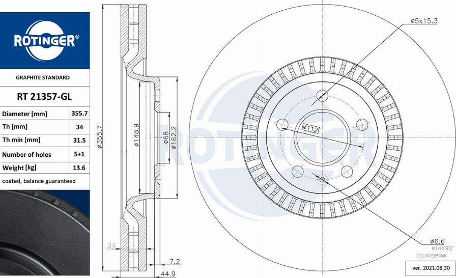 Rotinger RT 21357-GL - Тормозной диск autosila-amz.com