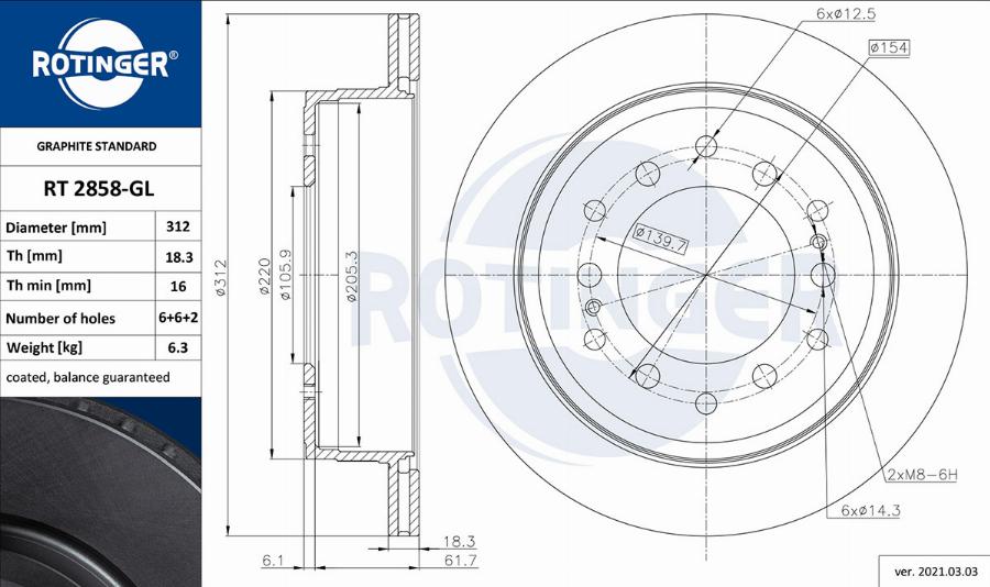 Rotinger RT 2858-GL - Тормозной диск autosila-amz.com