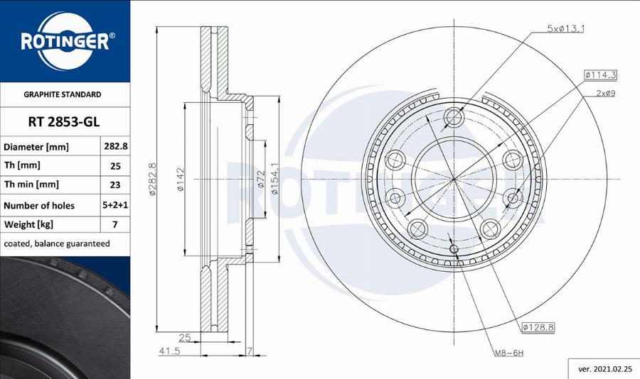 Rotinger RT 2853-GL - Тормозной диск autosila-amz.com