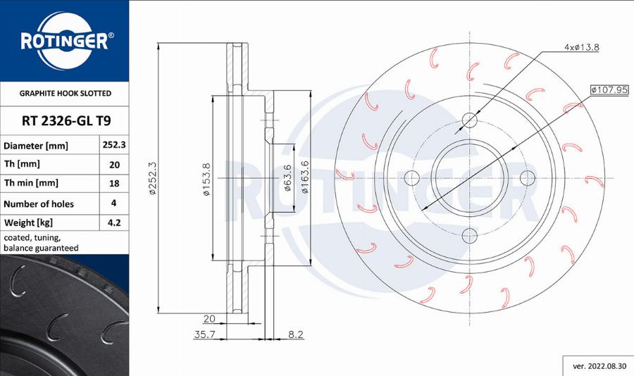 Rotinger RT 2326-GL T9 - Тормозной диск autosila-amz.com