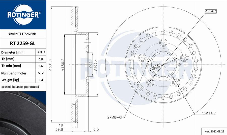 Rotinger RT 2259-GL - Тормозной диск autosila-amz.com