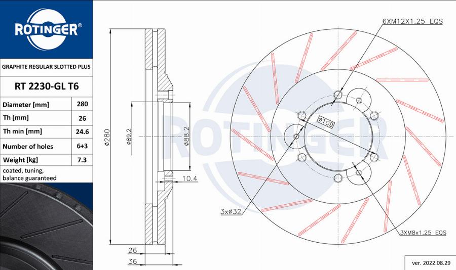 Rotinger RT 2230-GL T6 - Тормозной диск autosila-amz.com