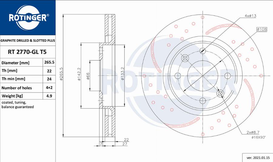 Rotinger RT 2770-GL T5 - Тормозной диск autosila-amz.com