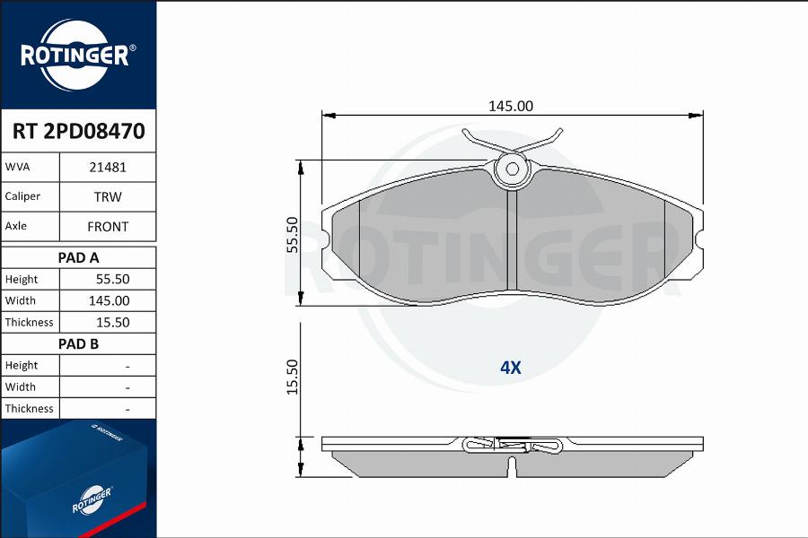 Rotinger RT 2PD08470 - Тормозные колодки, дисковые, комплект autosila-amz.com