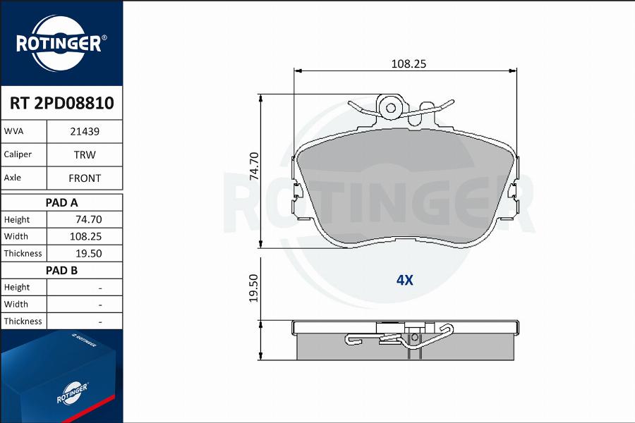 Rotinger RT 2PD08810 - Тормозные колодки, дисковые, комплект autosila-amz.com