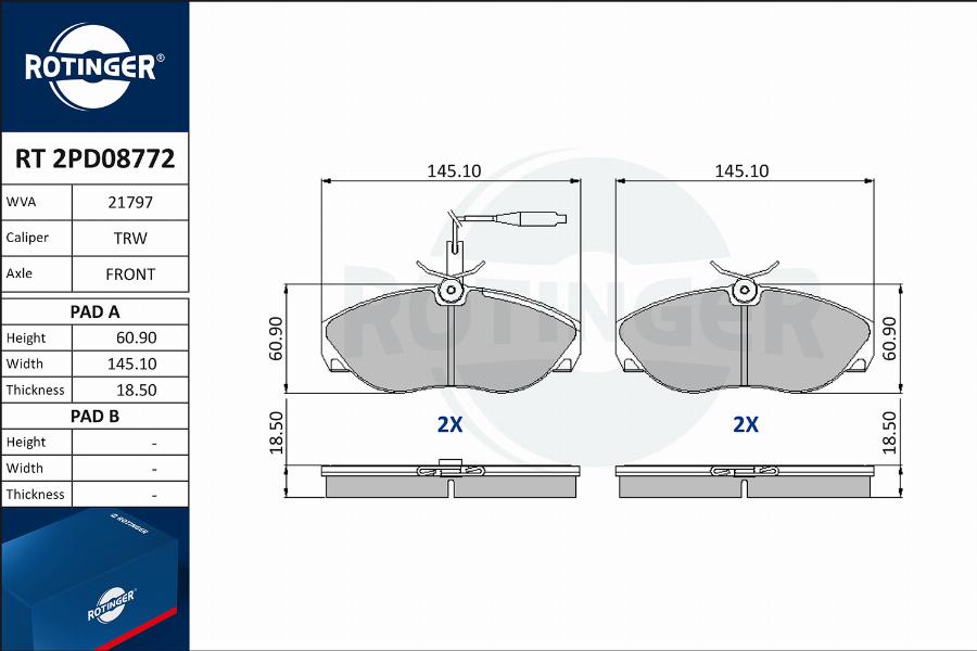 Rotinger RT 2PD08772 - Тормозные колодки, дисковые, комплект autosila-amz.com