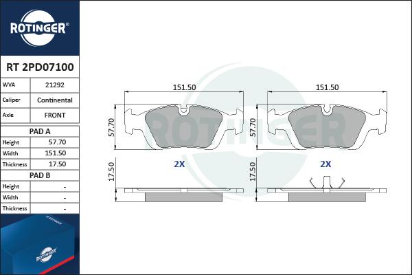 Rotinger RT 2PD07100 - Тормозные колодки, дисковые, комплект autosila-amz.com